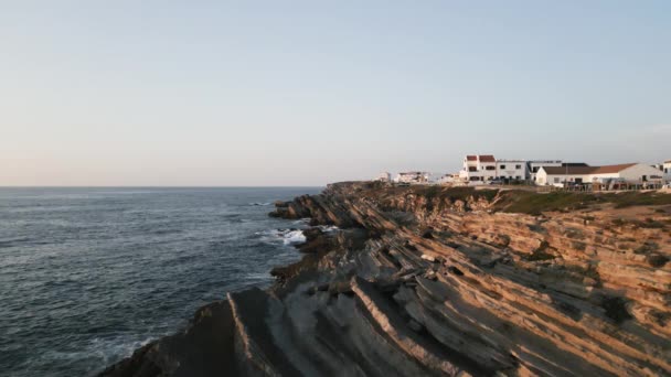 Drone Shot Cliffs Baleal Beach Peniche Shot Sunset Forward Motion — Stock Video