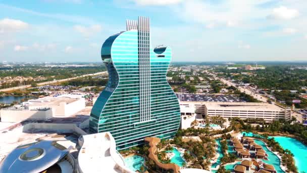 美国佛罗里达州好莱坞硬岩吉他酒店和赌场的空中景观 Drone Shot — 图库视频影像