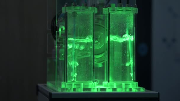 Bolle Gas Idrogeno Tubi Con Acqua Dimostratore Elettrolizzatori Luce Verde — Video Stock