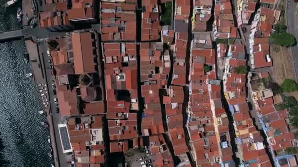 Cima Para Baixo Sobre Antiga Cidade Comuna Bosa Sardenha Itália — Vídeo de Stock