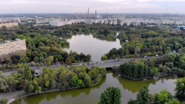 Ior Park Aerial View Sunsest Bucarest Rumania — Vídeo de stock