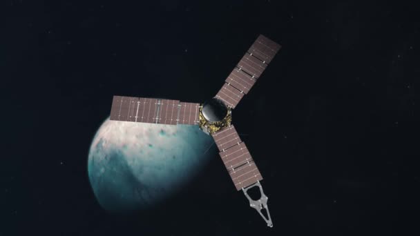 Juno Διαστημικό Όχημα Που Πετά Μακριά Από Φεγγάρι Του Γανυμήδη — Αρχείο Βίντεο