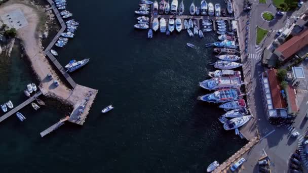 Port Palau Sardinia Italy Drone Tilt Shot Revealing Harbor City — Stock Video