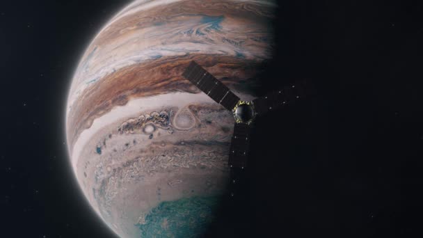 Sonda Espacial Juno Orbitando Gigante Gaseoso Júpiter — Vídeo de stock