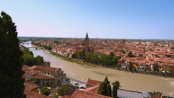 Vista Panorámica Del Río Verona Adigio Italia Desde Castel San — Vídeos de Stock