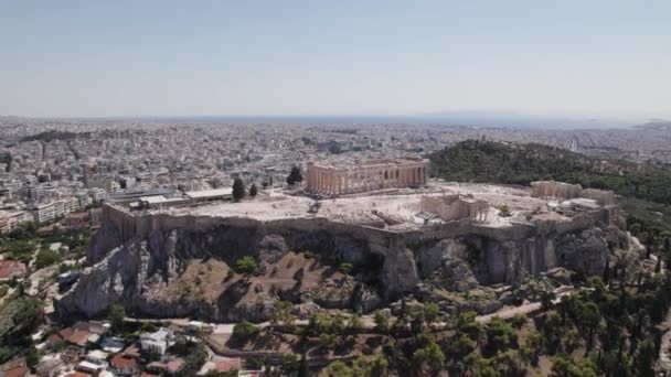 Luchtfoto Van Toeristische Attractie Acropolis Met Parthenon Athene Griekenland — Stockvideo