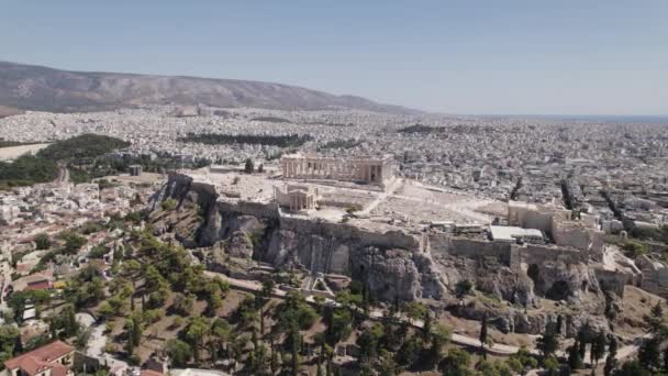 Vista Orbitando Aérea Acrópole Histórica Atenas Monumento Cidade Atenas — Vídeo de Stock