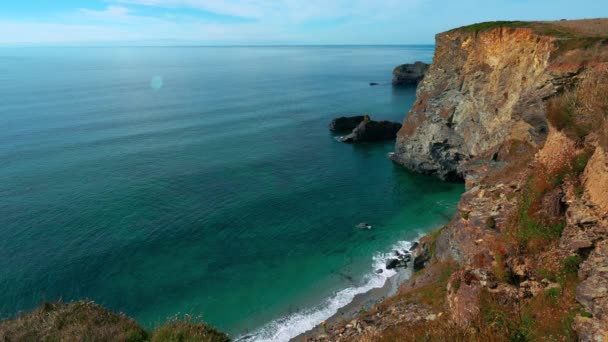 Cliff Praia Beira Mar Perto Ives Cornwall Inglaterra Reino Unido — Vídeo de Stock