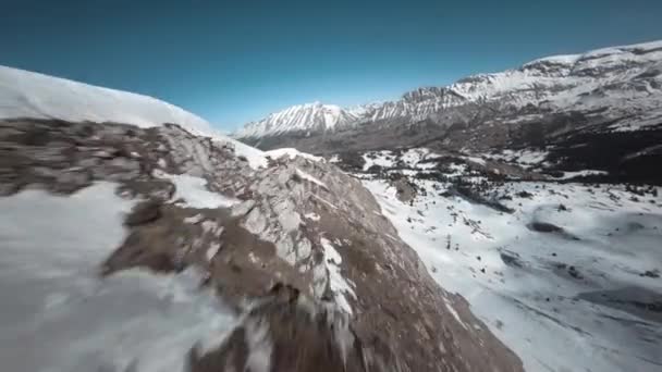 Fpv Aerial French Alps France Flying Rocky Mountain Terrain — 비디오