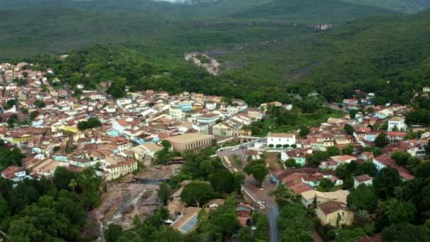 Drone Aéreo Rotativo Montanhosa Cidade Mineira Diamantes Lenis Bahia Leste — Vídeo de Stock