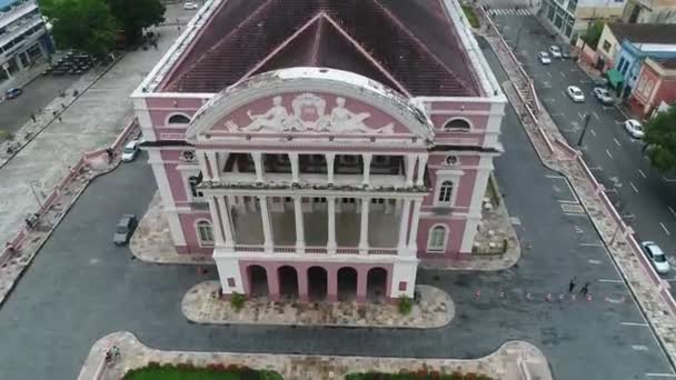 Drone Capture Façade Amazon Theatre Opéra Brésilien Situé Manaus Forêt — Video