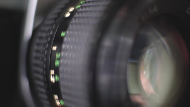 Lente Manual Câmera Focada Fotografia Filme Foco Câmera Velha Close — Vídeo de Stock