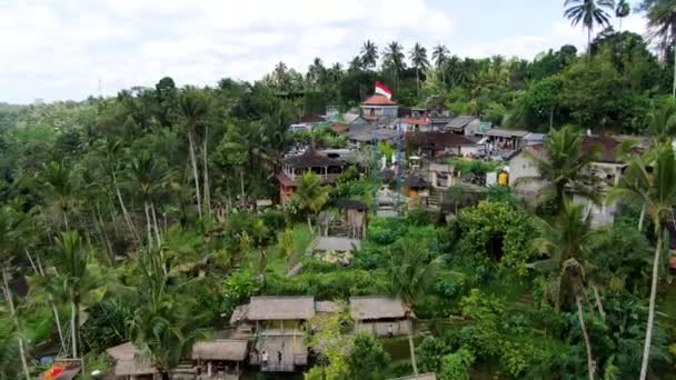 Ulusal Bayrağını Sallayan Bali Adasının Tepe Kenti Hava Sineması Manzaralı — Stok video