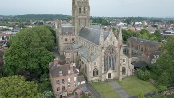 Worcester Cathedral England Letecký Pohled Historické Náboženské Památky Řece Severn — Stock video