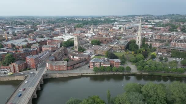 Vista Aérea Downtown Worcester Inglaterra Reino Unido River Severn Edifícios — Vídeo de Stock
