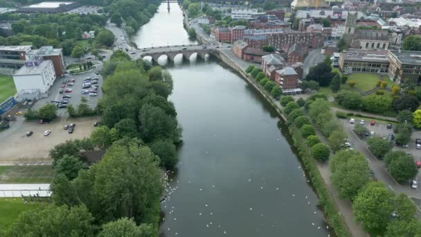 Vista Aérea Del Río Severn Worcester City Inglaterra Reino Unido — Vídeo de stock
