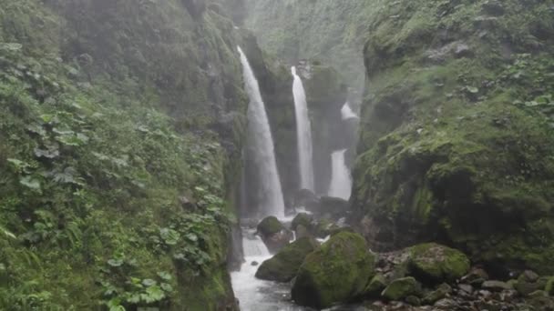 Movimiento Aviones Tripulados Tiro Cerca Cascada Selva Costa Rica — Vídeo de stock