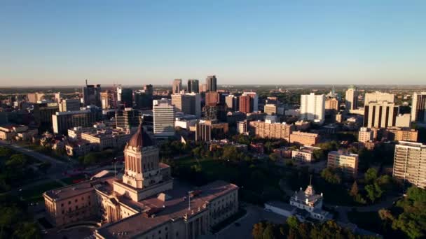 Vue Aérienne Heure Winnipeg Avec Édifice Assemblée Législative — Video