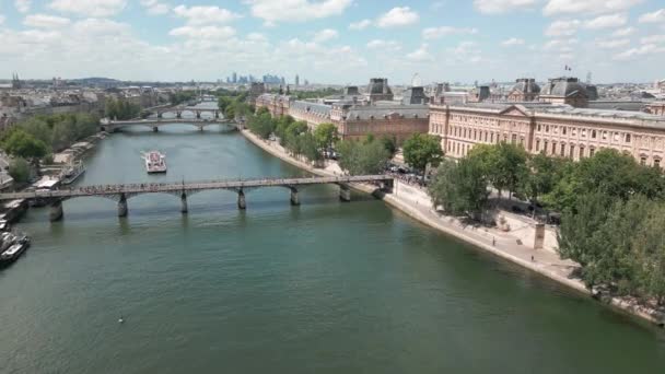Aeril Maju Atas Pont Des Arts Sungai Seine Dan Pusat — Stok Video