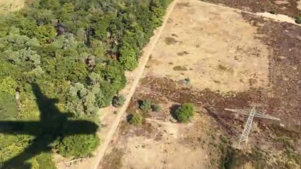 Vista Aérea Sombra Avión Sobre Campos Bosques Secos — Vídeo de stock