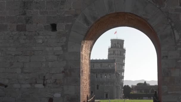Pisa Meydanı Talya Bir Duvarın Içindeki Sidik Kulesine Yaslanmış — Stok video