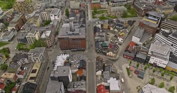 Troms Norsko Letecký Ptáci Oko Pohled Drone Létat Podél Storgata — Stock video