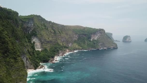 Aerial Lussureggiante Giungla Ripide Scogliere Rocciose Cadere Nell Oceano Indiano — Video Stock