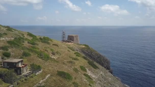Antigua Fortificación Nápoles Faro Luz Renovación Italia — Vídeo de stock
