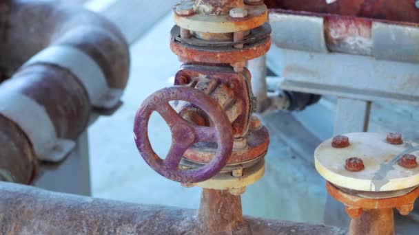 Slow Panning Close Valve Pipes Oil Pumpjack — Stock Video