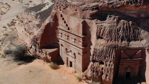 Túmulo Hijr Hegra Madain Salih Sítio Arqueológico Ensolarada Arábia Saudita — Vídeo de Stock