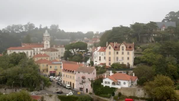 Piękny Widok Miasto Sintra Podczas Pochmurnego Deszczowego Dnia Lecie — Wideo stockowe