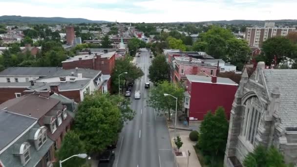Historic York City Pennsylvania Usa Inglés Aerial Estableciendo Tiro Noche — Vídeos de Stock