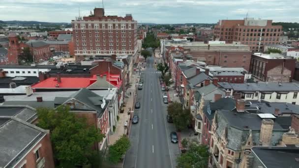 Downtown York Pennsylvania Aerial Historic Buildings City Reverse Pullback Aerial — Stock Video