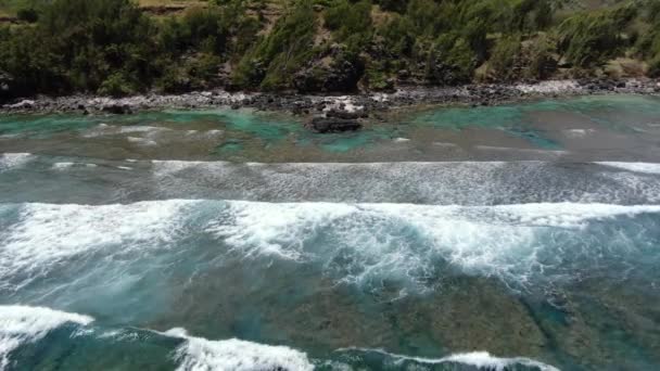 ハワイ州マウイ島で大規模なサンゴ礁棚 海岸線に向かって波が走る — ストック動画
