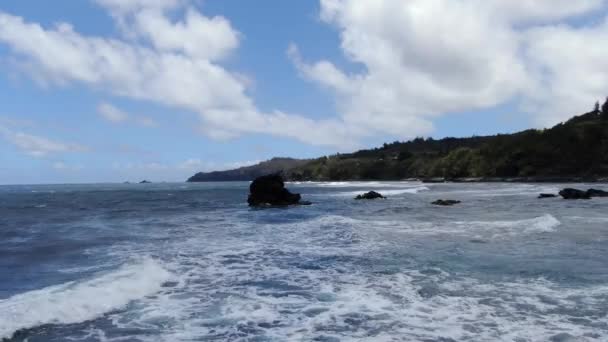 夏威夷西毛伊岛黑熔岩从普纳劳海滩的珊瑚礁中突出出来 — 图库视频影像