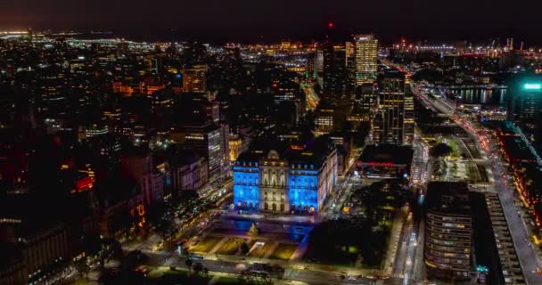 Static Aerial Timelapse Traffic Streets Buenos Aires Night — Stock Video