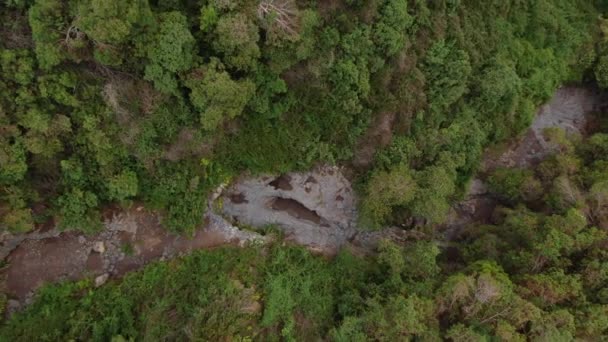 Drone Ascending Dry River Bed Polipoli Springs State Recreation Park — Stock Video