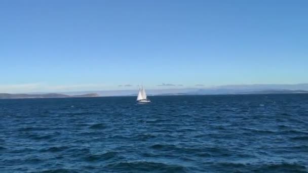 Sailboat Sailing Ces Islands Alone Calm Sea Sunny Day Blue — Stock Video