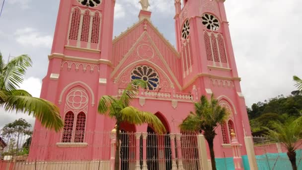 Розовый Собор Кафедральный Собор Римско Католической Епархии Иерико Колумбия Медельин — стоковое видео