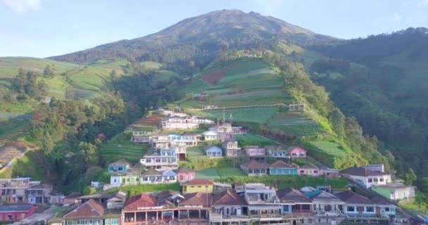 山上的空中视频斜坡 有漂亮的村舍 位于苏明山斜坡上的Butuh村也被称为Nepal Van Java 看起来像印度尼西亚爪哇中部的Namche Bazaar — 图库视频影像
