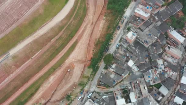 Aerial Shot Favela Paulo Brazil Bird Eye View Roof Raw — Stock Video
