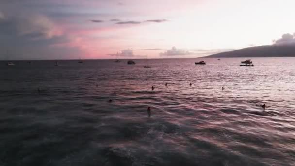 Surfers Genieten Van Een Roze Zonsondergang Hemel West Maui Hawaii — Stockvideo