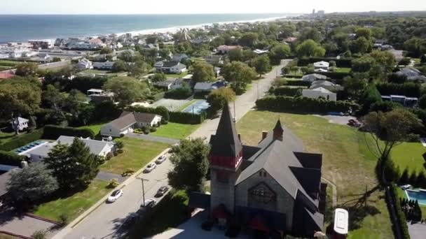 Aerial View Historic Iconic Elberon Memorial Church Long Branch New — 图库视频影像
