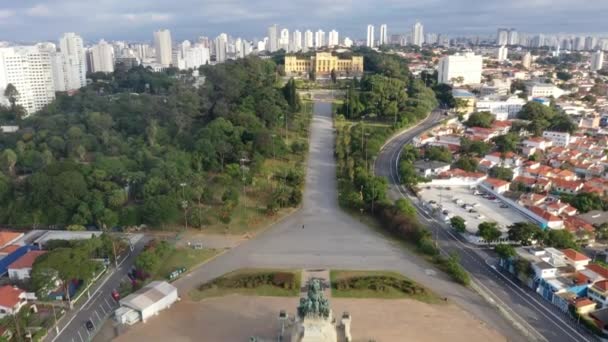 Drone Capture Both Monument Independence Brazil Museu Ipiranga Whole City — Video Stock