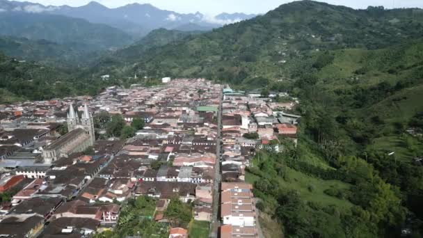 Vista Aérea Jardín Colombia Pequeño Pueblo Andes Montañas Antioquia Departamento — Vídeos de Stock
