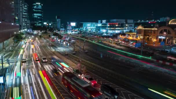 Estación Seúl Night Traffic Time Lapse Gran Angular Vista Estática — Vídeo de stock