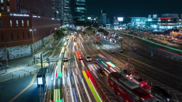 Estación Seúl Night Traffic Time Lapse Movimiento Panorámico — Vídeo de stock