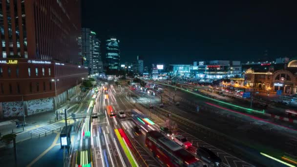 Seul Square Seul Station Night Traffic Time Lapse Widok Wzniesiony — Wideo stockowe