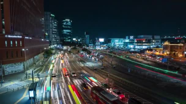 Seoul Station Bus Transfer Center Night Traffic Timelapse 위에서 움직임을 — 비디오