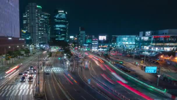Night Time Lapse Traffic Architecture Seoul Station Seoul City Corea — Vídeo de stock